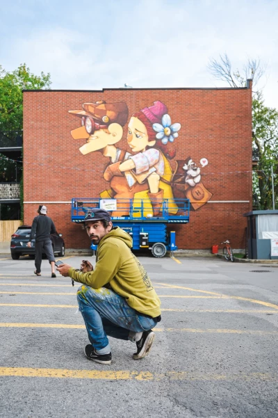 Milmurs production, Street-art, Martinique, Montréal, Ben Caillous - Le vieil homme et l'enfant